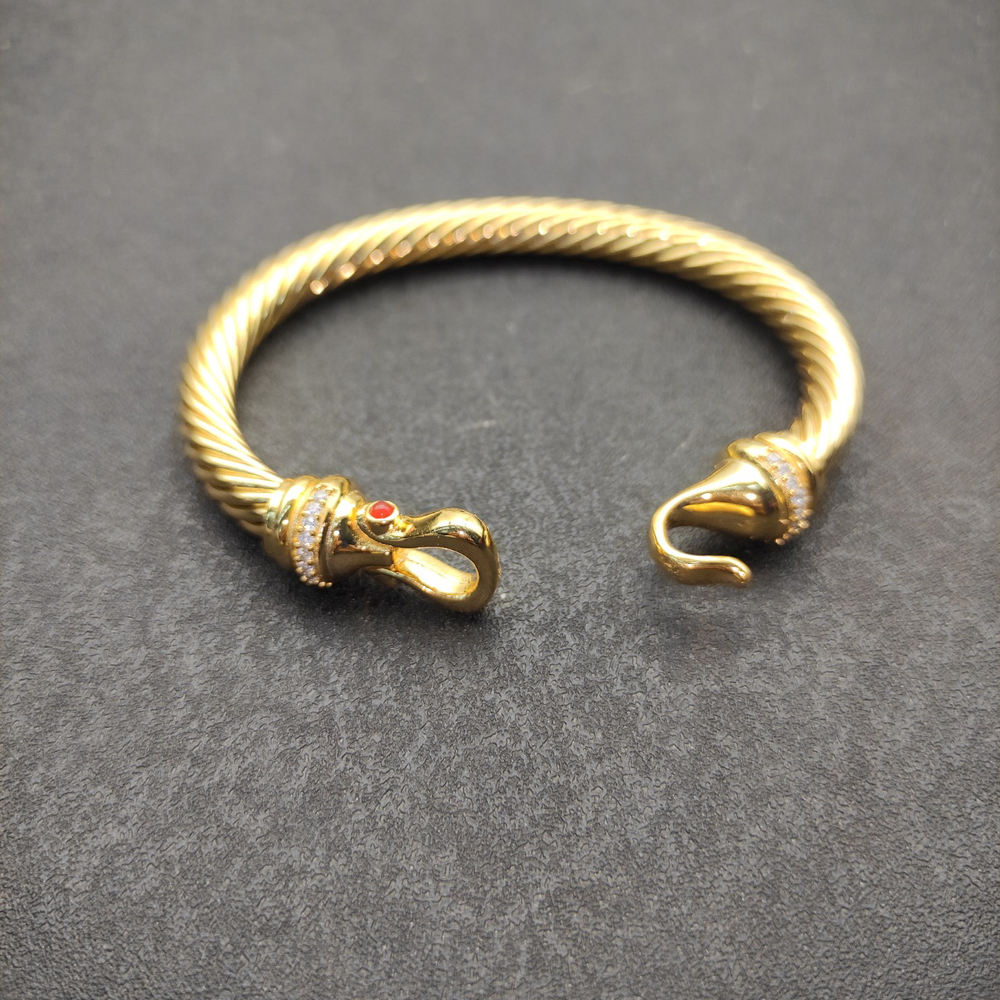David Yurman 7mm Gold Diamond Hook Bracelet - Picture 5 of 8